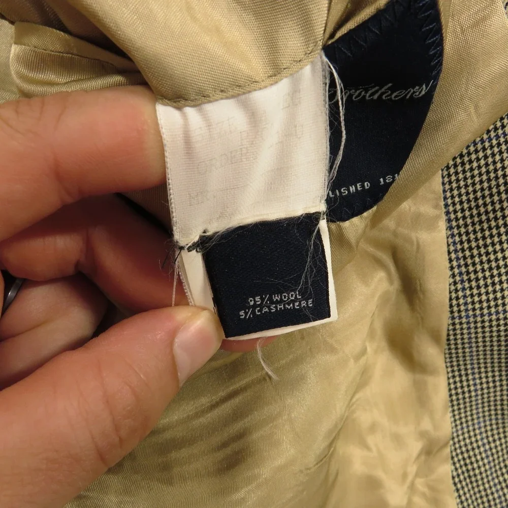 Brooks Brothers 44R Wool Cashmere Houndstooth Sport Coat Blazer Beige Check Mens